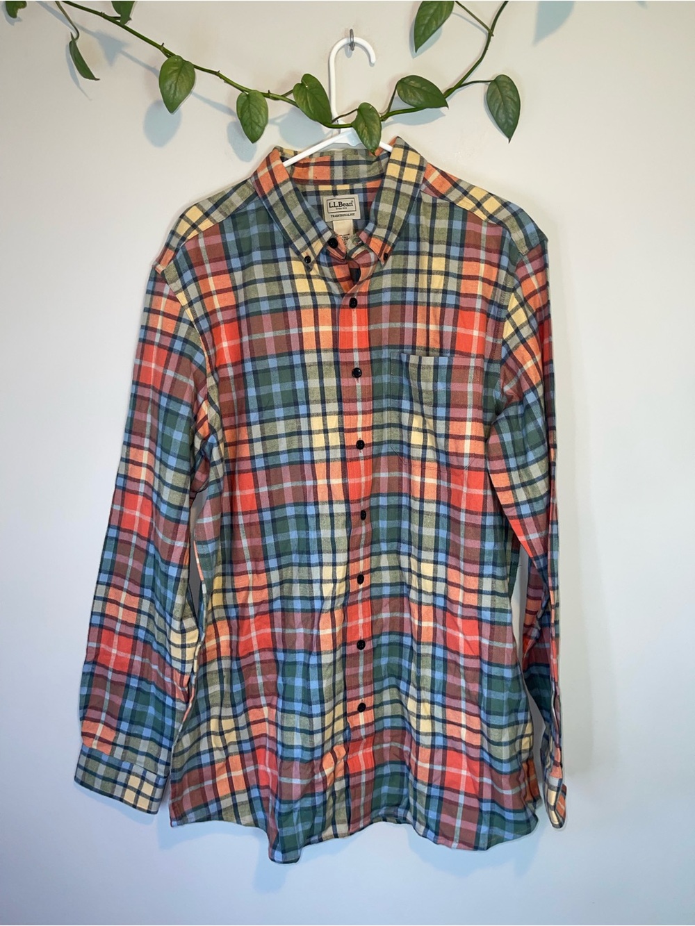 L.L. Bean Plaid Button-Down Shirt in Red, Green, Blue, Cream